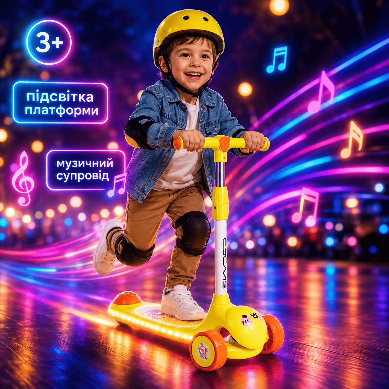 Самокат Skyper триколісний світло музика PU 4