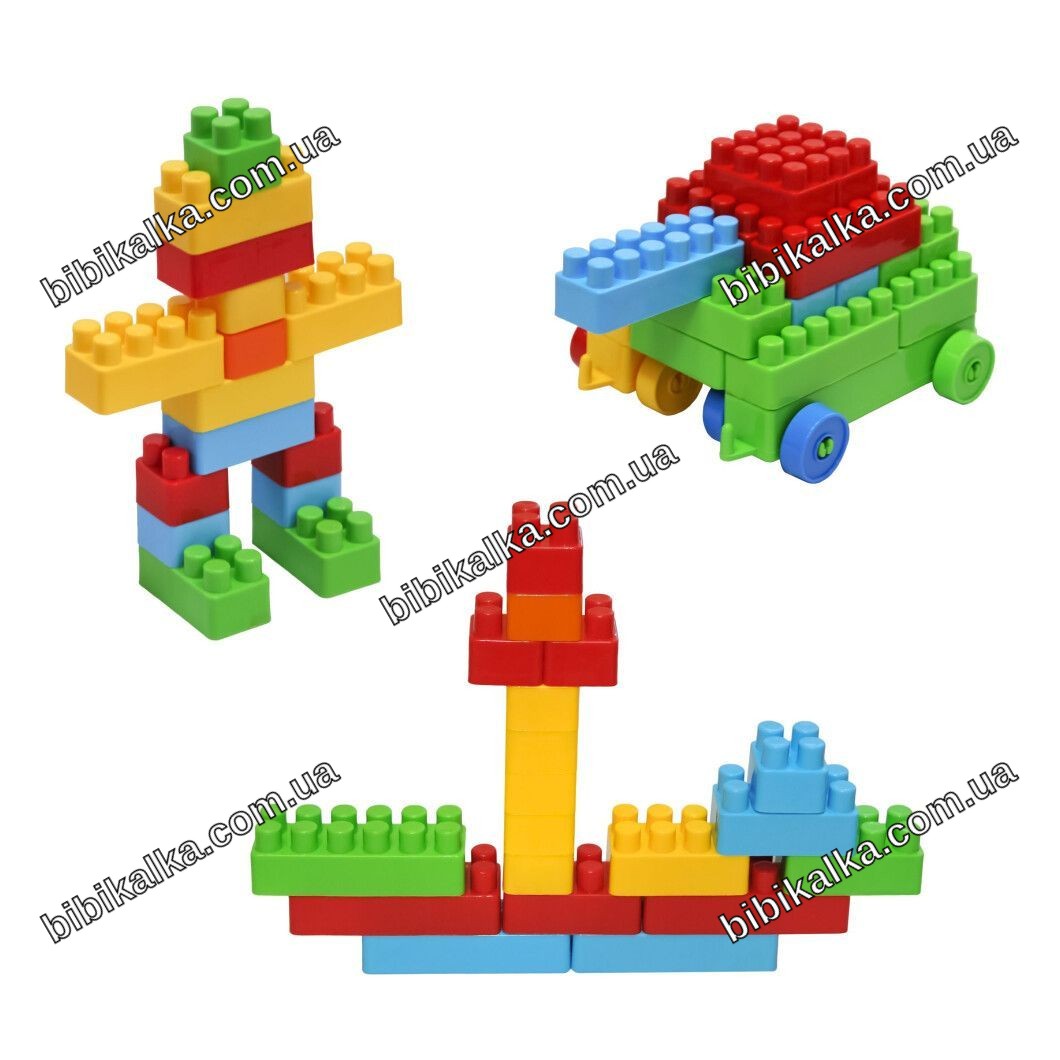 Конструктор Mini Blocks 50 елементів TIGRES різнобарвний з пластику в сумці для розвитку моторики та фантазії