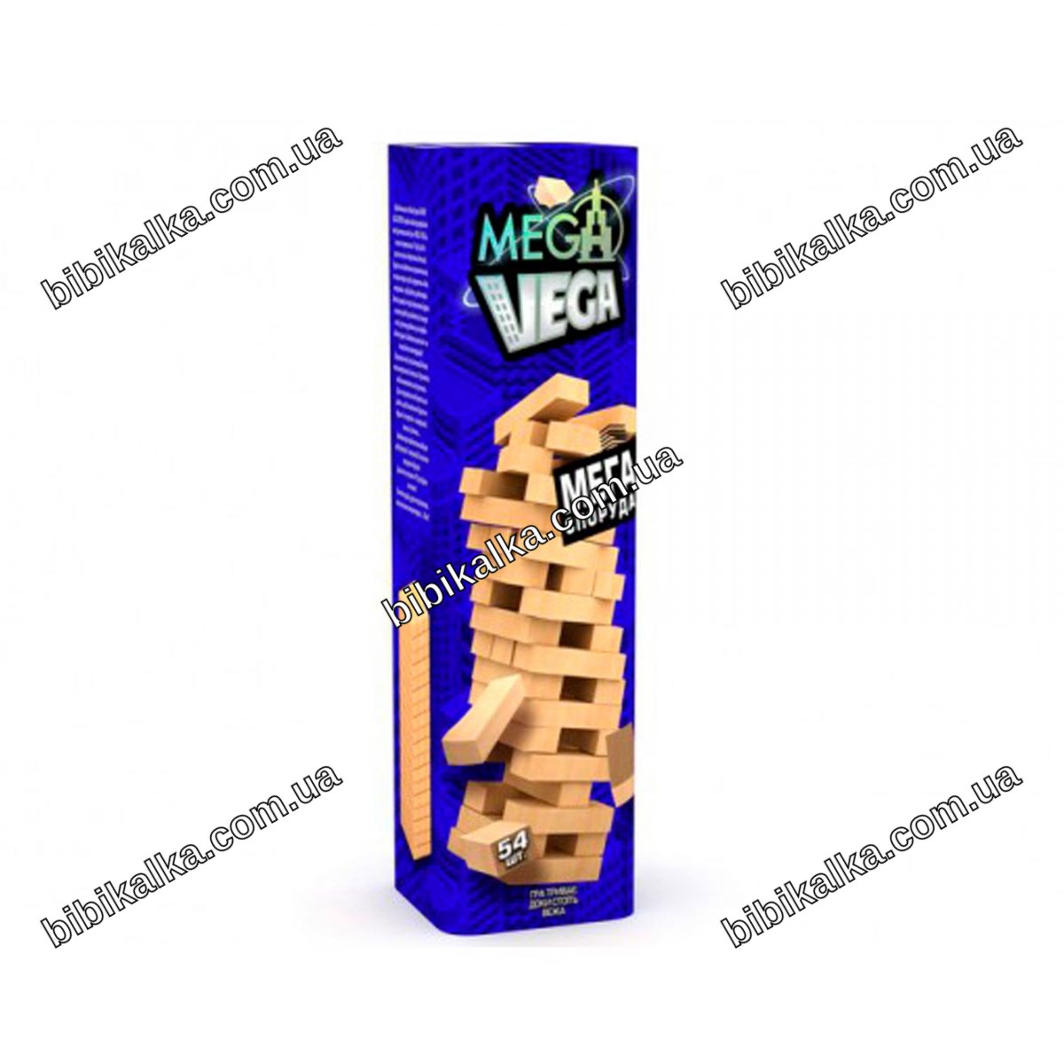 Настольная игра Mega Vega Дженга из 54 деревянных брусков размером 2,5х1,2х7,2 см для развития логики и координации
