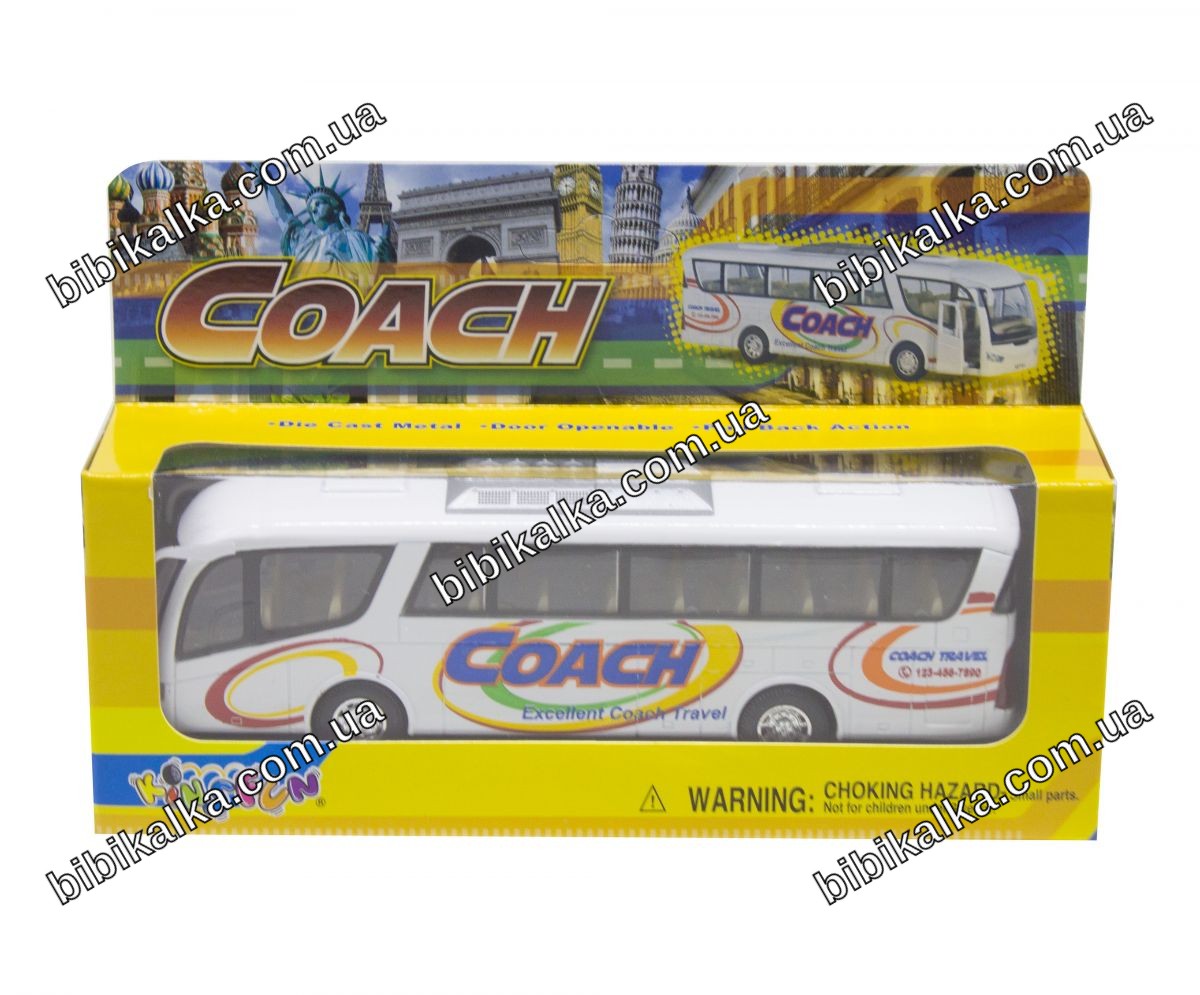 Інерційний автобус Coach білий металевий з відчинними дверима, довжина 17,5 см, вага 230 г для дітей