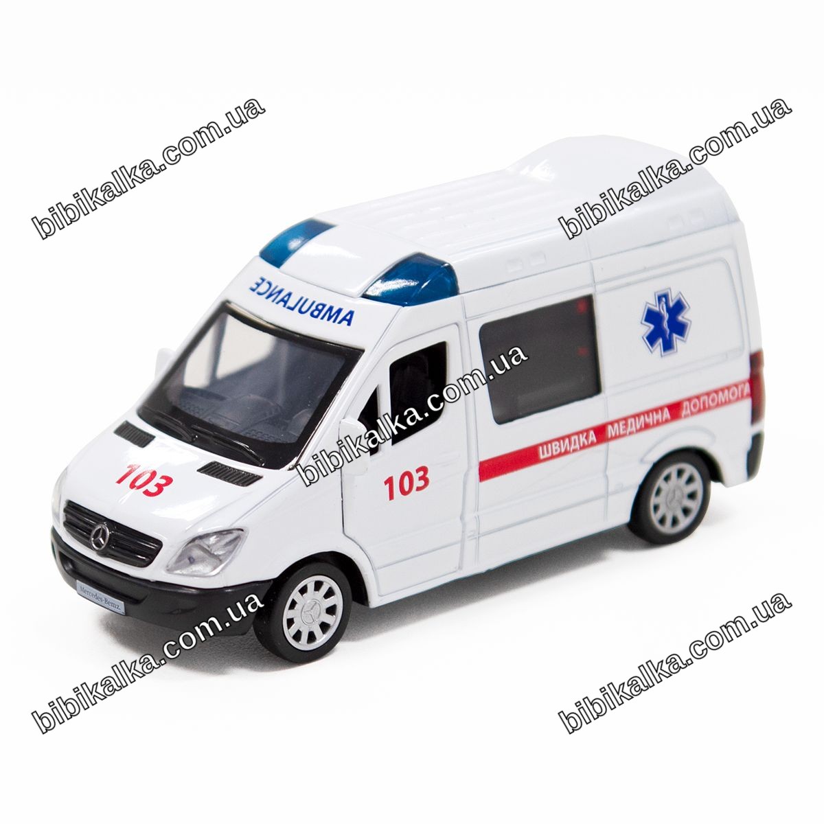 Автомодель Mercedes-Benz Sprinter Швидка допомога 14 см металева з функцією pull back для колекціонерів та дітей