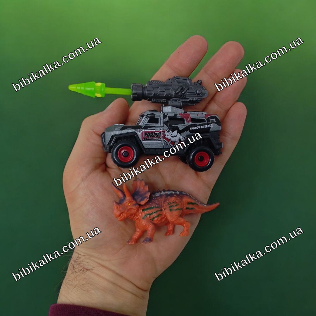 Машинка металлическая «Парк динозавров» SunQ toys с пушкой и фигуркой динозавра 10 см для детей