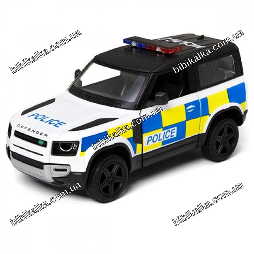 Машинка металева Kinsmart Land Rover Defender 90 Police біла з відкривними дверима та прогумованими колесами для дітей