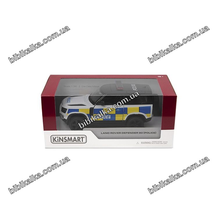 Машинка металева Kinsmart Land Rover Defender 90 Police біла з відкривними дверима та прогумованими колесами для дітей