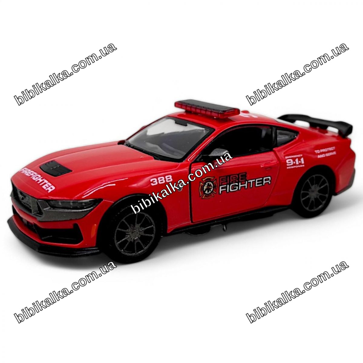 Машинка металева Ford Mustang Dark-Horse (Firefighter) Kinsmart 12х5х4 см з відчинними дверима для колекціонерів та дітей