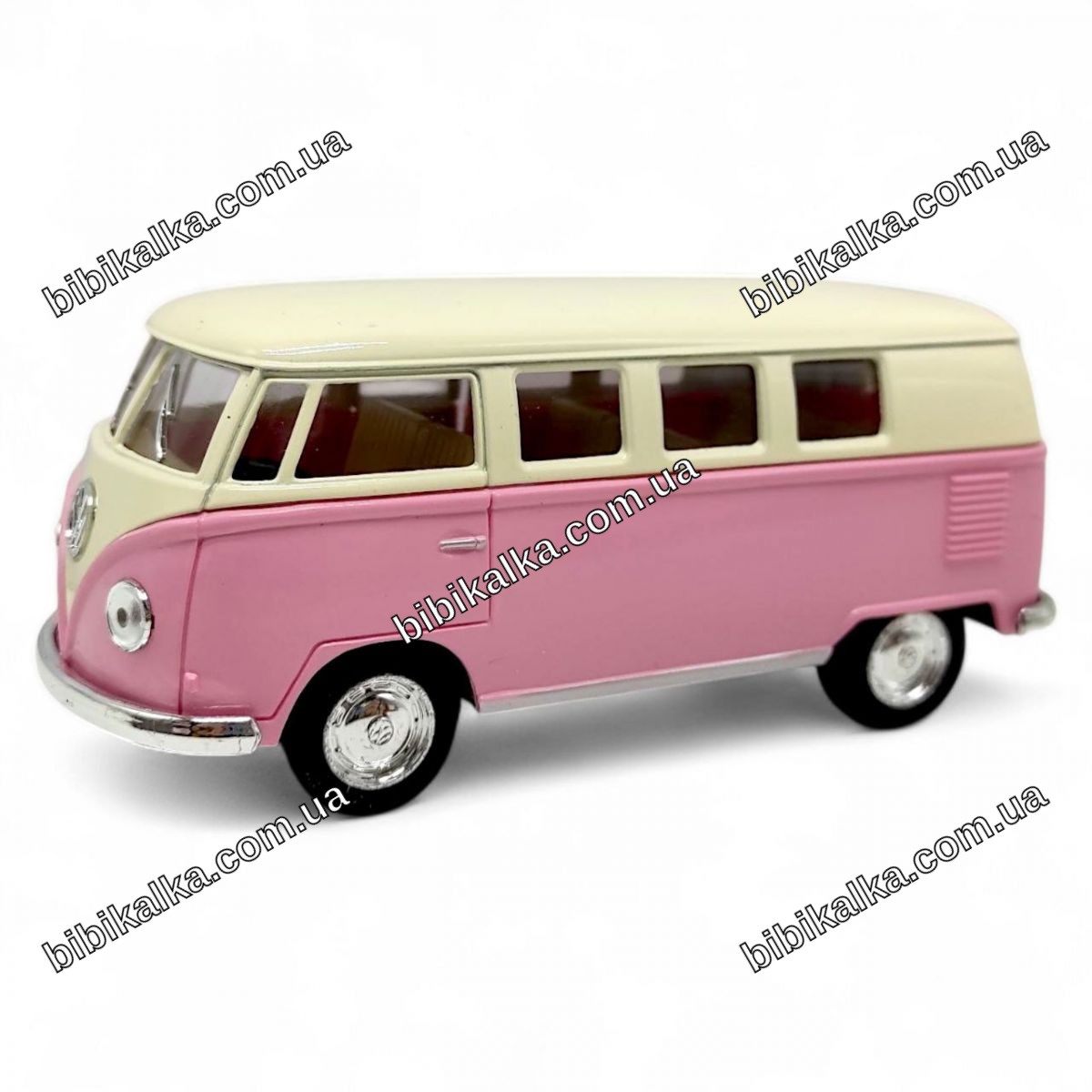 Машинка металева інерційна Автобус VOLKSWAGEN CLASSICAL BUS рожевий з деталізованим салоном для дітей