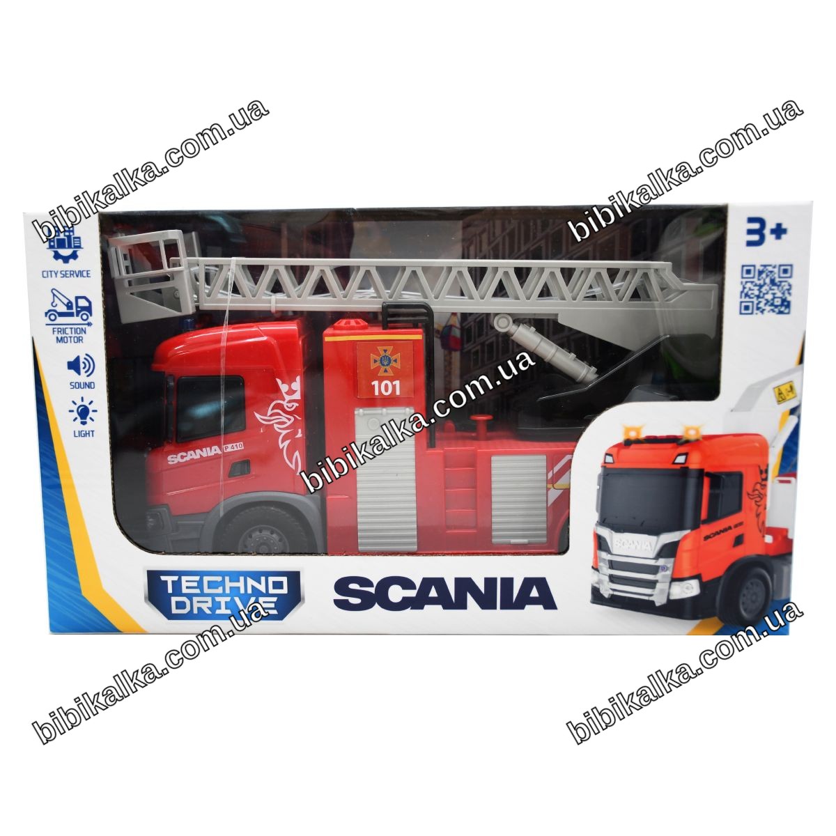 Автомодель Big Truck TechnoDrive Пожарная машина Scania со световыми и звуковыми эффектами для детей