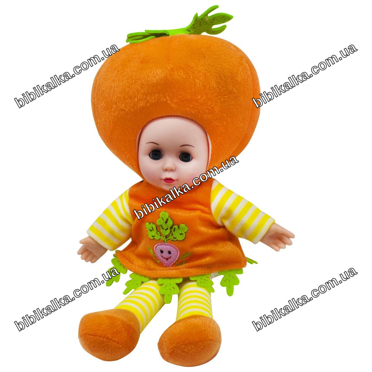 М'яка лялька Lovely Doll Морквина 37 см у костюмі морквини, що співає пісеньку англійською, з рухомими очима, для дітей