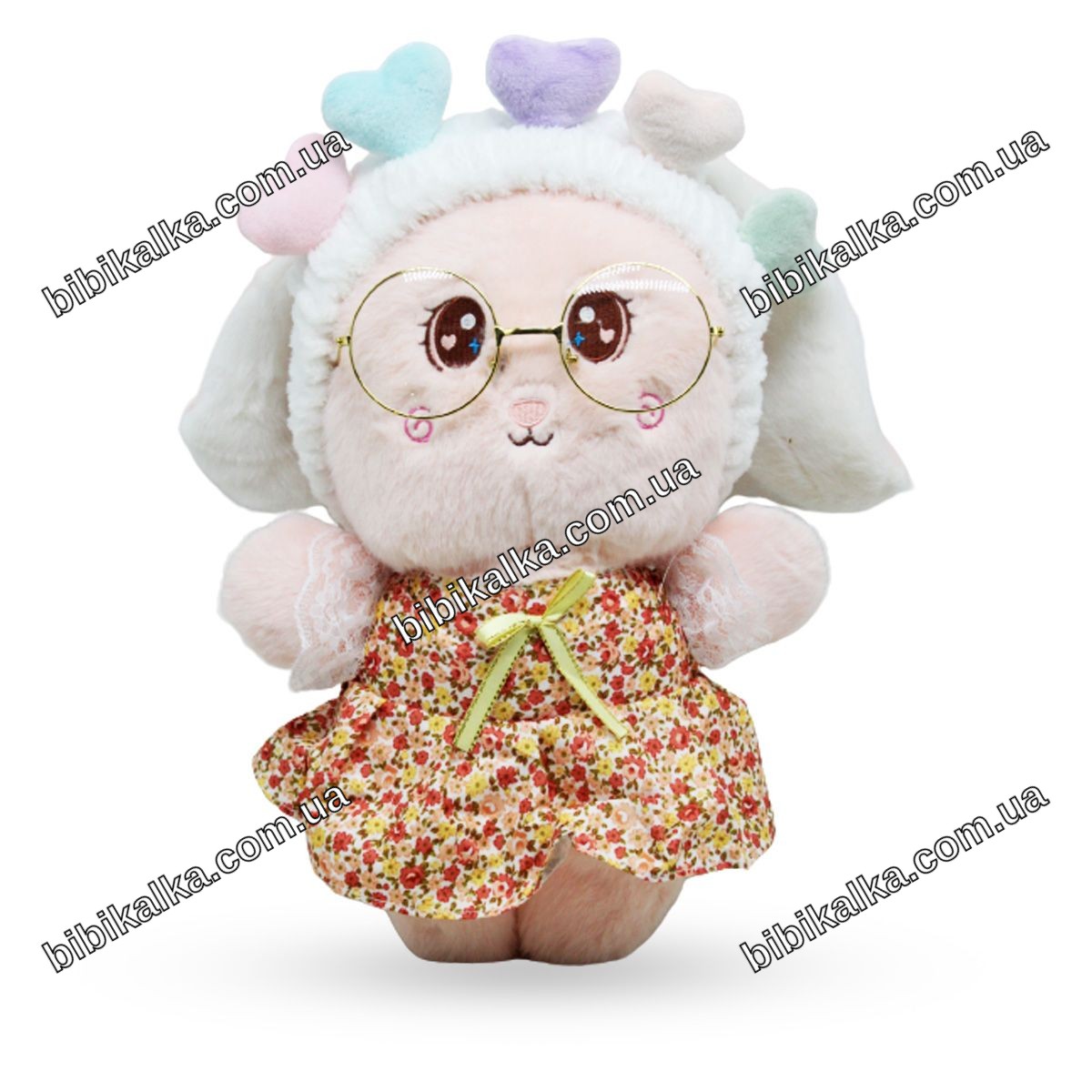 Мягкая игрушка Кролик Lalafanfan розовый с очками и повязкой, размер 30х23х11 см, вес 270 г для подарка детям