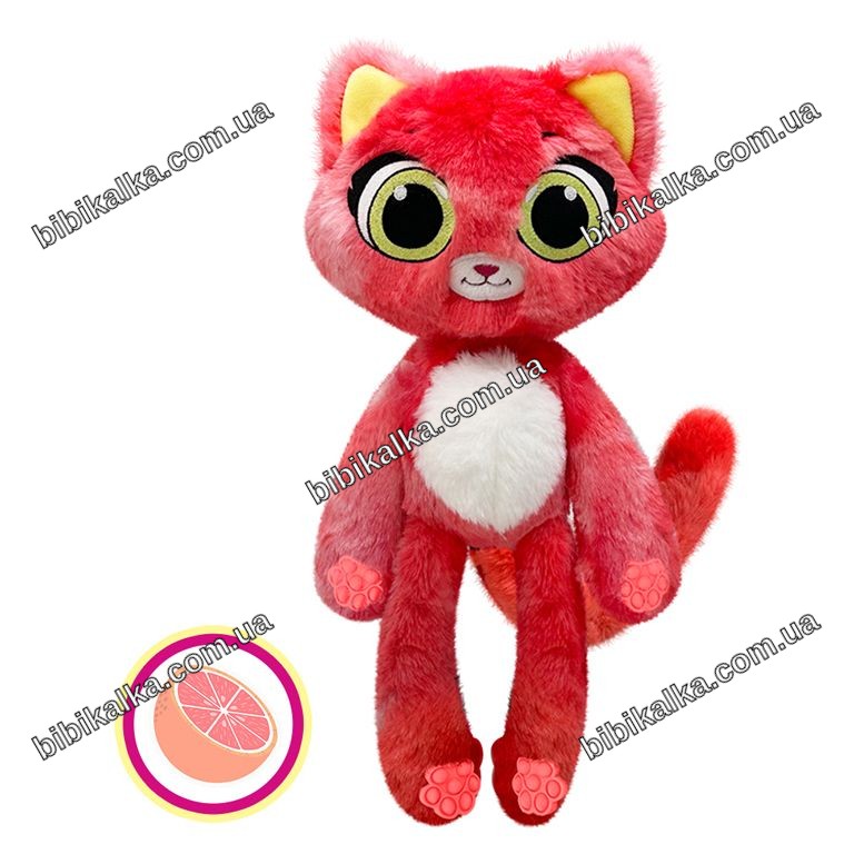Мягкая игрушка Bubble Pops Грейпфрутовая кошка 34 см с ароматом грейпфрута и силиконовыми лапками для новорожденных