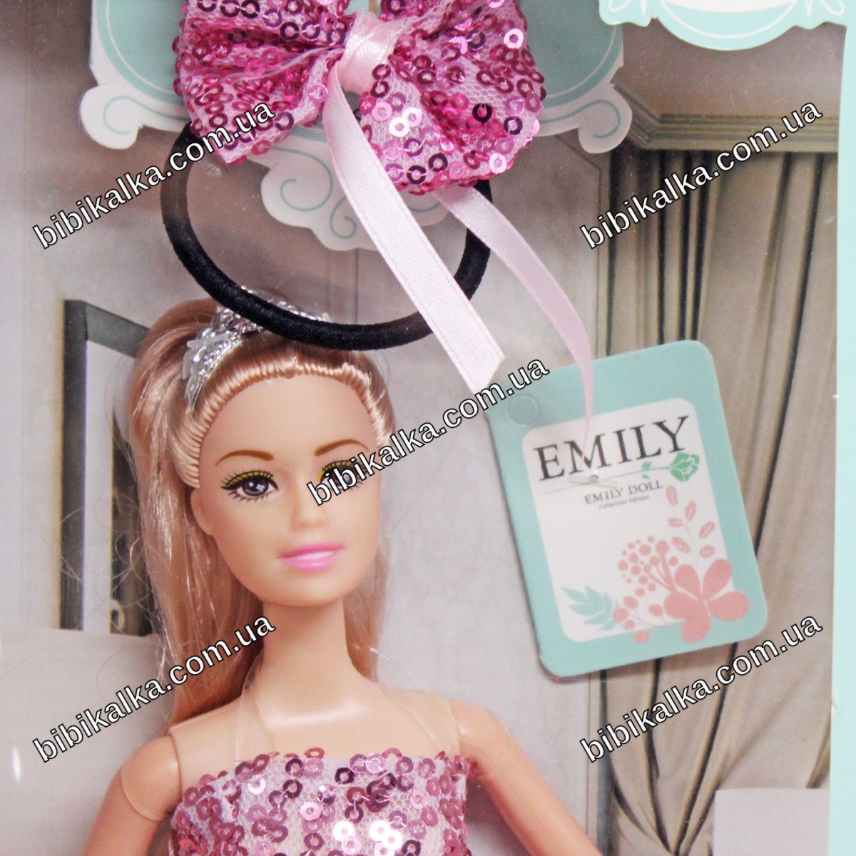 Кукла Emily с одеждой для ребёнка – топ в пайетках и юбочка с помпонами, высота 28 см, розовый комплект для девочки