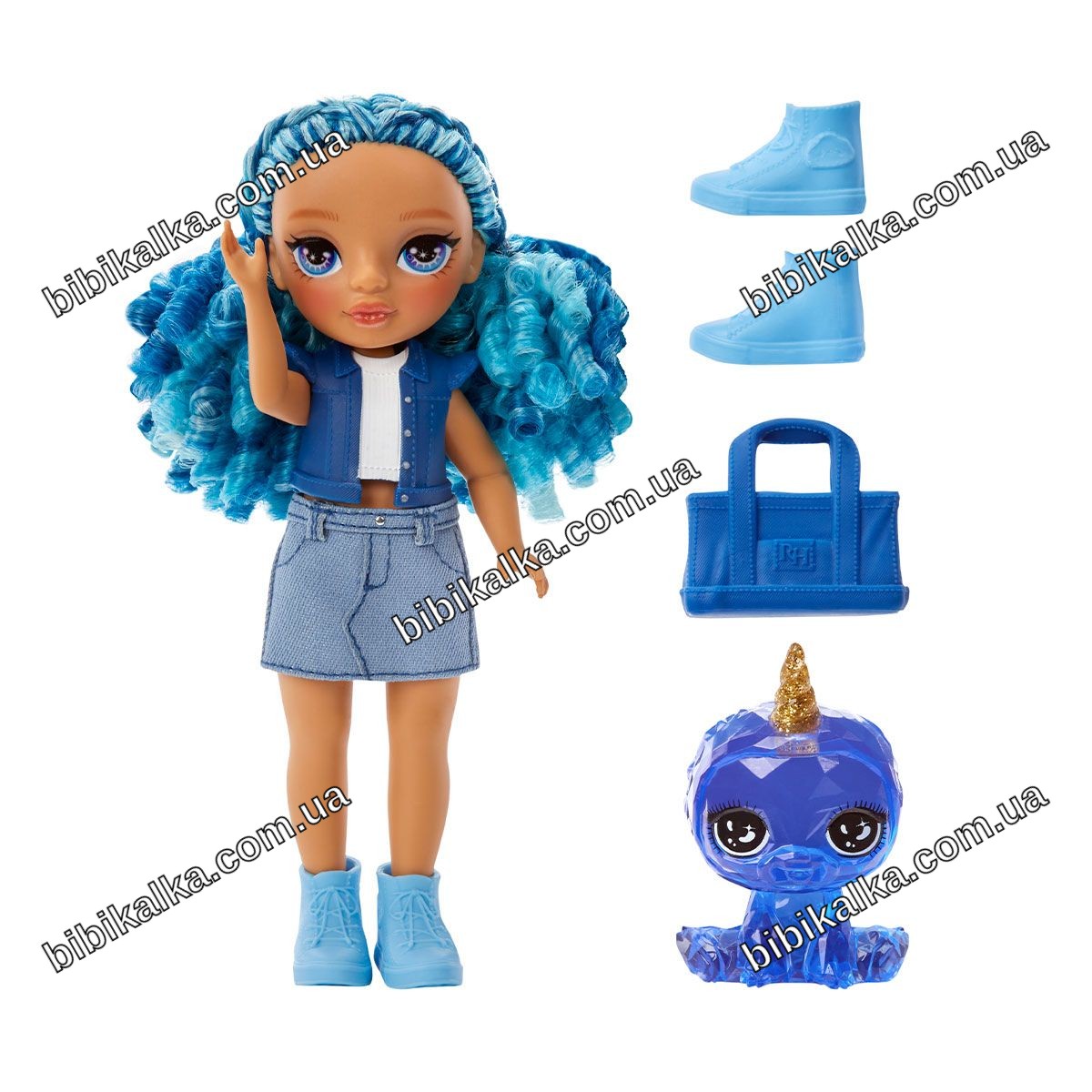 Кукла Rainbow High Littles Сапфира 15 см с синими волосами и питомцем с эффектом кристалла для детей от 4 лет
