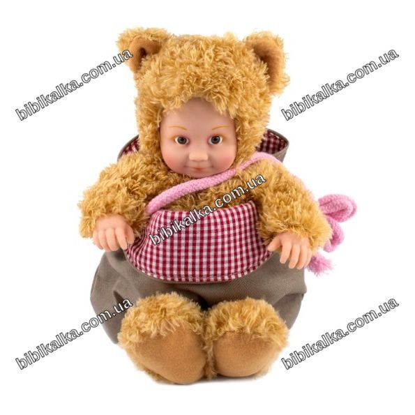 Лялька-пупс Anne Geddes Маленьке Ведмежатко 23 см у комбінованому матеріалі з сумкою та стікерами для дітей