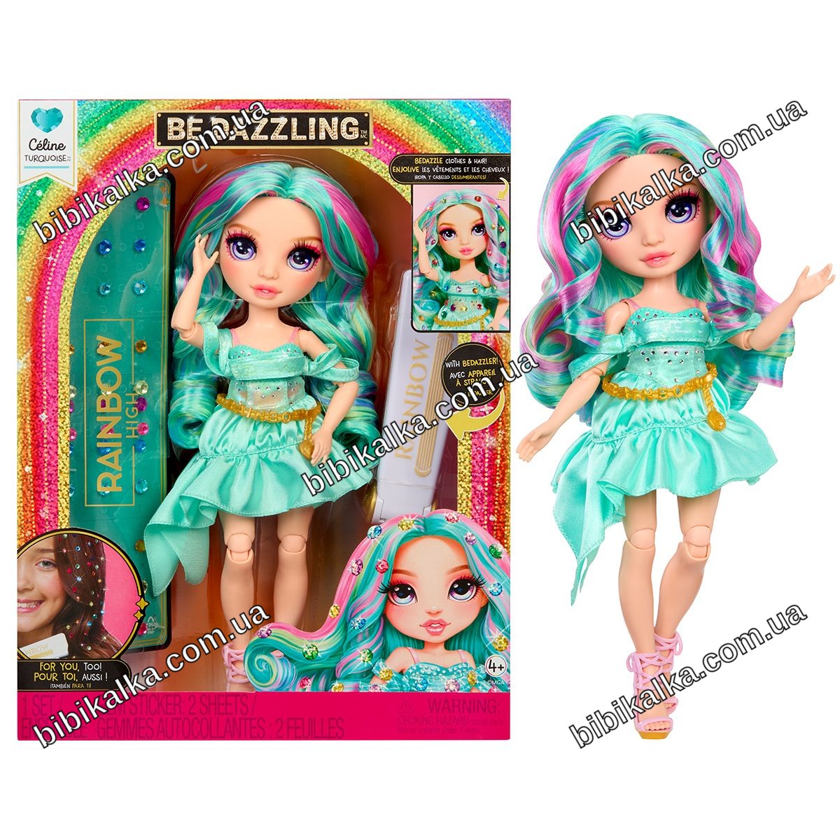 Кукла Rainbow High Be Dazzling Селин с мятно-зелеными волосами и 9 точками артикуляции для детей от 4 лет