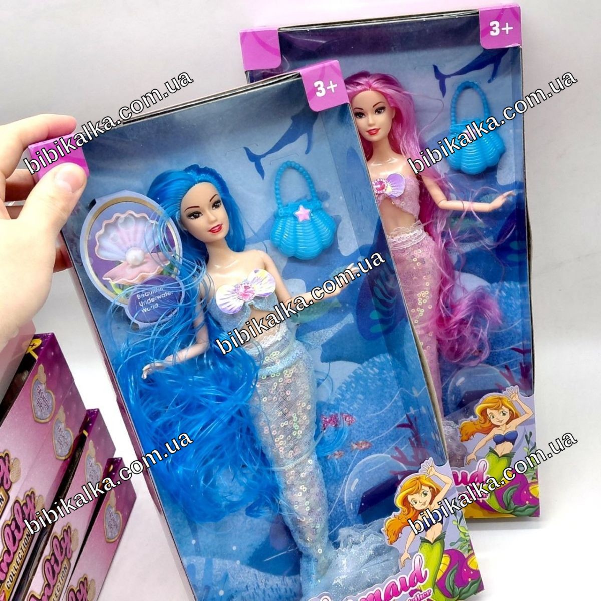 Кукла русалка Mermaid 30 см голубая с длинными волосами и детализированным хвостом для детей от 3 лет, для игр и подарка