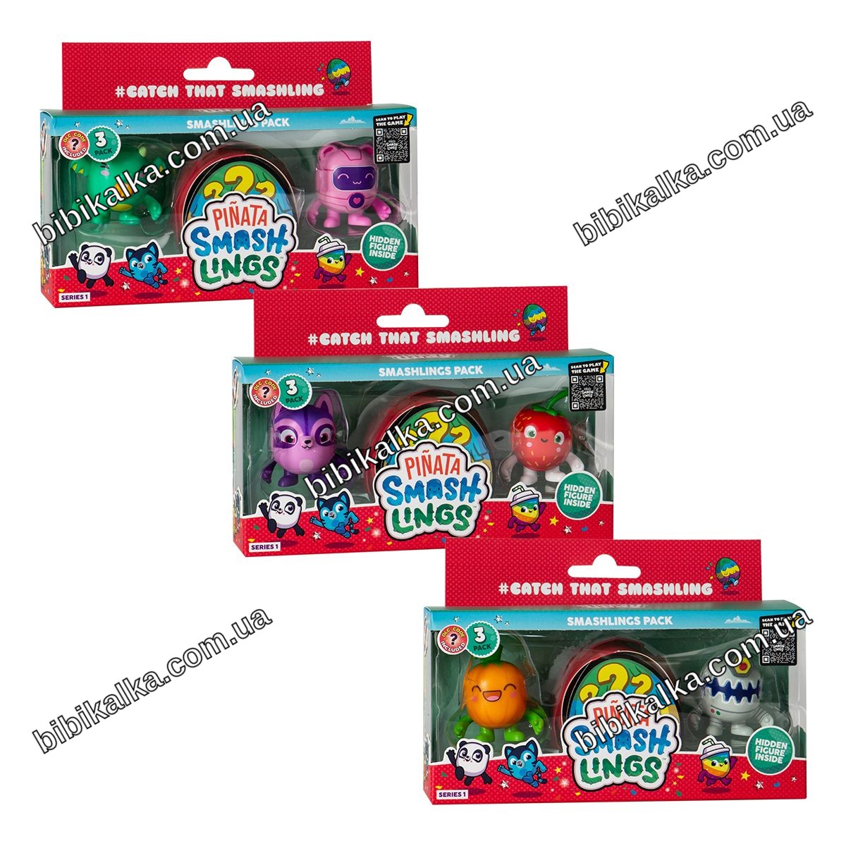 Набор фигурок Pinata Smashlings: Забавные герои 3 шт, высота 4 см, из резины, для детей от 3 лет, коллекционирование