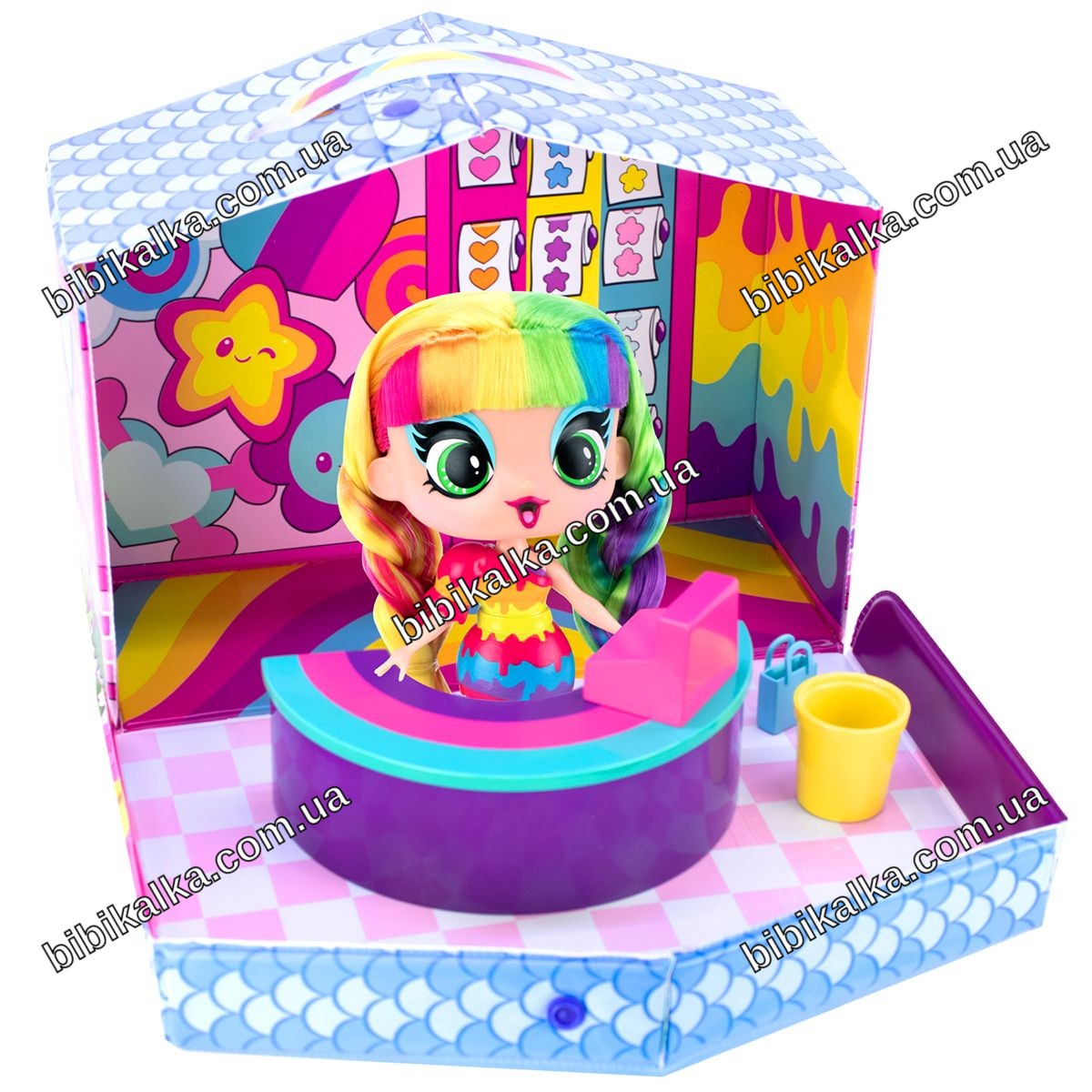 Игровой набор Decora Girlz — дизайнерский магазин наклеек с куклой, 170 наклеек и аксессуары для творчества, 19×23×9,5 см