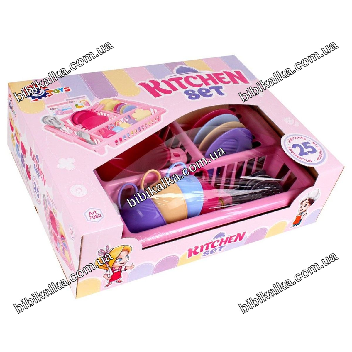 Ігровий кухонний набір ТехноК Kitchen Set рожевий з 17 предметів: сушка, каструля, сотейник, сковорідка, посуд і чашки для сюжетно-рольових ігор дітей