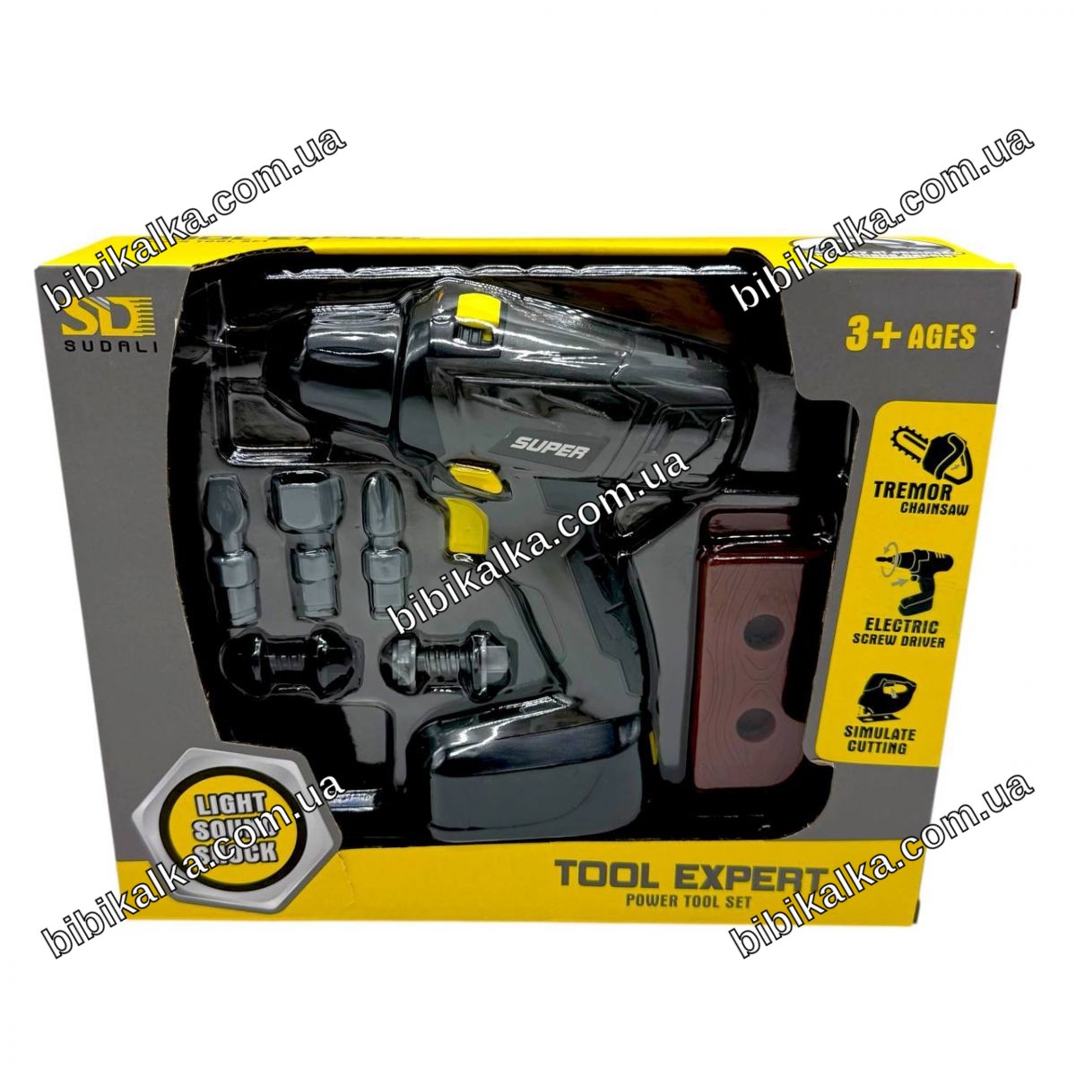 Набір інструментів з різними насадками 27*22*7 см з функціонуючим шуруповертом для розвитку дрібної моторики дітей